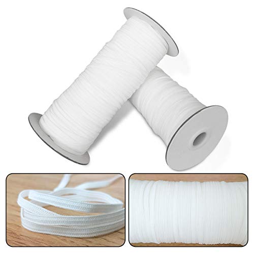 Elastic for Sewing 1/8 inch Elastic Cord Wide Braided Stretch Strap for DIY Sewing Crafting 140 Yards Flat (White, 3mm)