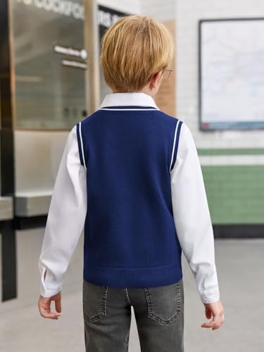 Pull en tricot à col en V pour garçons de 5 à 14 ans Haloumoning - 4