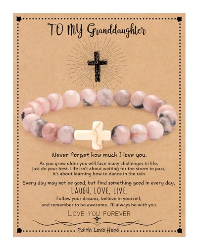 Image of Cross Bracelets for Women, Christian Gifts for Women Stocking Stuffers for Teens Cross Bracelet Imperial Nature Stone Bead Bracelet Confirmation Baptism Gift for Teen Girls Christmas Religious Gift Cathlic Faith Jewelry