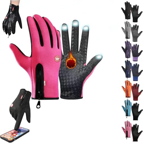 Thermo Gloves, Thermal Touch Screen Windproof Gloves, All-Day Warmth, Windproof Waterproof, Lock in the Warmth (Pink, L)