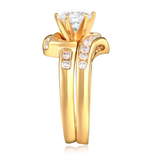 The World Jewelry Center 14k Yellow Gold SOLID Wedding Engagement Ring and Wedding Band 2 Piece Set3