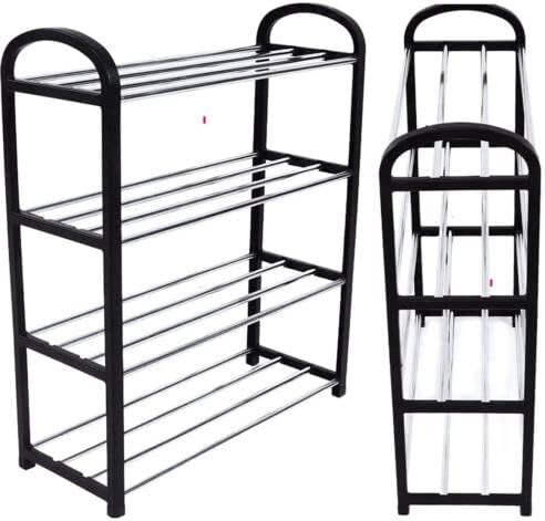 Vivo Technologies 4 Tier Shoe Rack Holds 8-12 Pairs Stand Storage Self Organiser,Footware Storage Quick Assembly,Stackable Shoe Shelf Lightweight Compact Space Black