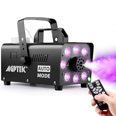 AGPTEK Fog Machine, Smoke Machine with 12 Colorful LED Lights Effect, Upgraded Auto Mode 600W 4000CFM Fog & 1 Wireless Remote,Low Fluid Auto Shut-Off,Good for Wedding Halloween Party and Stage Effect