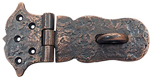 Image of Adonai Hardware inchParan inch Heavy Duty Cast Iron Safety Locking Hasp and Staple (6 inch x 1 Pack, Antique Copper) for Vintage Pirates Treasure Chest, Trunks, Wooden Jewelry Box, Cases, Furniture and Sheds
