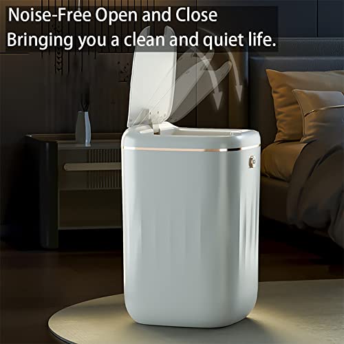 Touchless Bathroom Trash Can With Lid, 4.7 Gallon Automatic Garbage Can, Square Plastic Trash Bin Waterproof Motion Sensor Wastebasket For Living Room, Bedroom, Office, Kitchen, White (No Battery) #TOP3