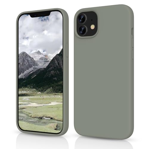 OitiYaa Compatible with iPhone 12/12 Pro Case 6.1 inch, Soft Ultra Slim Protective Shockproof Liquid Silicone Phone Case Cover with Anti-Scratch Microfiber Lining，Copper Green