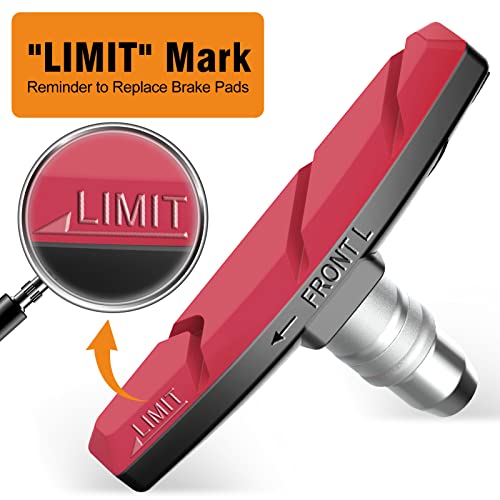 Alritz Bike Brake Pads Set, 6 Pcs Road Mountain Bicycle V-Brake Blocks Shoes With Hex Nut And Shims, No Noise No Skid, 70Mm, For Front And Back Wheel (Red) #TOP3