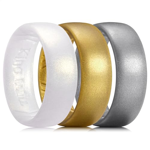 King Will Silicone Wedding Band for Men Women- 1.8mm Ultra Thin Ring with Metallic Shimmer | Comfort Grip Inner Design | Hypoallergenic Rubber Wedding Ring for Gym, Work, Travel Size 7-14
