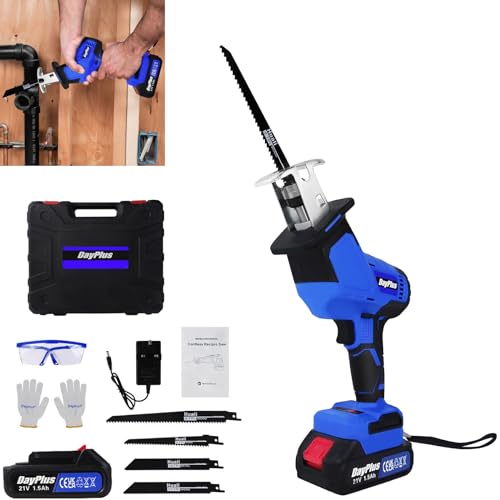 Akku Reciprosäge, Akku-Universalsäge mit 2 x 1.5Ah Akku, 1900RPM, Max. 150 mm Schnitttiefe, Holzsäge Baumsäge Astsäge Metallsäge für Holz Metall, 4 Sägeblättern