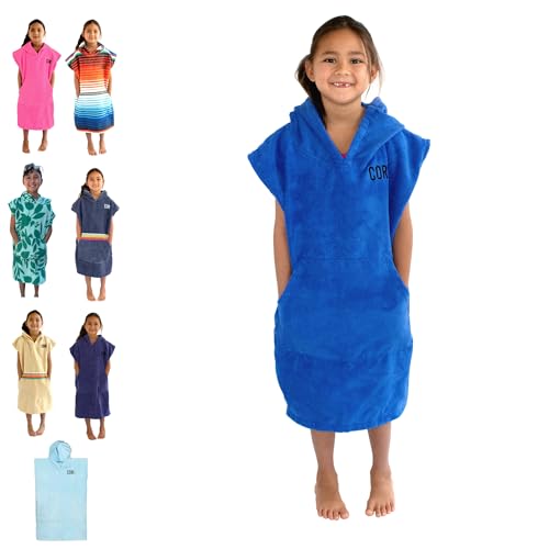 COR Surf Poncho Changing Towel Robe with Hood and Front Pocket for Kids, Doubles Up As Beach Towel and Blanket, Made of Quick Dry Microfiber, Fits Ages 3-8 Years Old (Dark Blue, one Size fits Most)