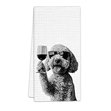 FIicy Goldendoodle Gifts Wine Kitchen Towels, Gifts for Golden Doodle Dog Wine Lovers Decorative Hand Dish Towel for Kitchen Home Bar, Funny Golden Doodle WineLover Home Bars Kitchen Decor(16x24inch)