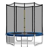 JUMMICO Trampoline extérieur Ø 183/228/305/366/427 cm, Trampoline de Jardin pour Enfants avec échelle et Poche latérale (Bleu, 183 cm)