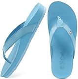 Picture of ONCAI Womens Flip Flops For Women Comfortable Leather Strap Yoga Mat Non-Slip Women's Thong Sandal Casual Summer Beach Slippers With Arch Support Cyan Size 10