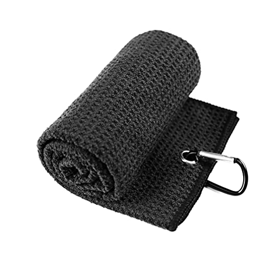 Vividly 2 Pack 16" X 24" Tri-Fold Golf Towels, Premium Microfiber Fabric Waffle Pattern With Black Heavy Duty Carabiner Clip, Black Golf Towels For Golf Bags For Men (Black) #TOP4