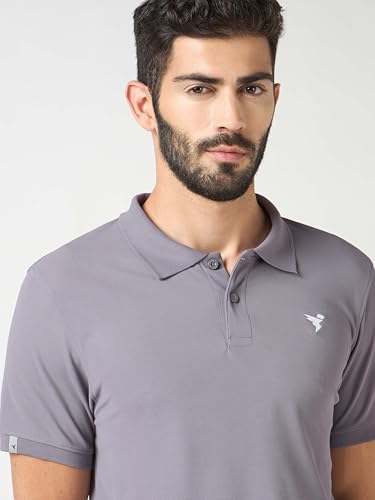 Image of TECHNOSPORT Men's Solid Slim Fit Polo Collar T-Shirt MATPIQ Half Sleeve Button Polyester for Gym Running Workout UPF50+ Anti Odour