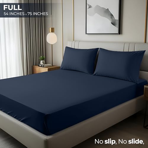 Image of Utopia Bedding Full Fitted Sheet - Bottom Sheet - Deep Pocket - Soft Microfiber - Shrinkage and Fade Resistant - Easy Care -1 Fitted Sheet Only (Navy)