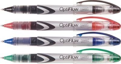Staples OptiFlow™ Rollerball Pens, Fine Point, Assorted, 6/Pack (11465)