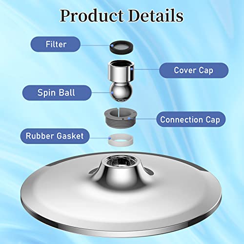 Horjor Soffione Doccia Rotondo 8 Pollici A Pioggia, Soffione Doccia Anticalcare Testa Doccia Tonda Ad Alta Pressione Con 100 Getti In Silicone Accessori Bagno - 3