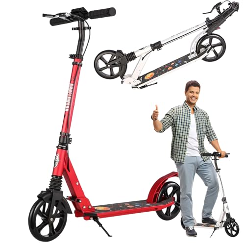 GLDDFDG Scooter for Adults and Teens- Adjustable Height, Kids Scooter, Folding Scooter, Teens & Adults, Lightweight, Aluminum, Indoor and Outdoor Scooters for Children 6-12 Years Old,Red