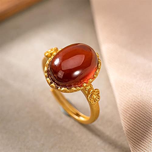 Bague grenat ovale plum blossom style rétro chinois, bague ouverte artisanale unique