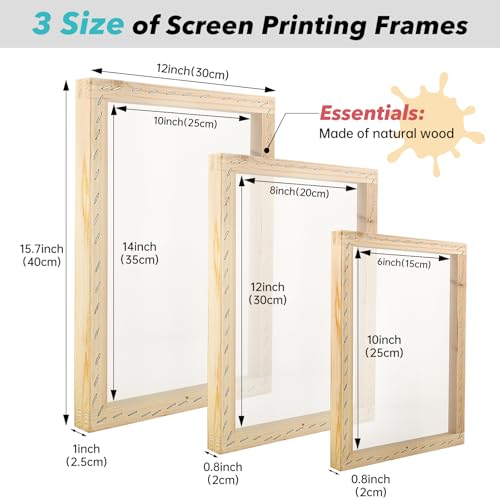 Ecoofor All-in-One Screen Printing Kit, 3 Size Frames, 6 Colors Ink, 10 Transparency Films