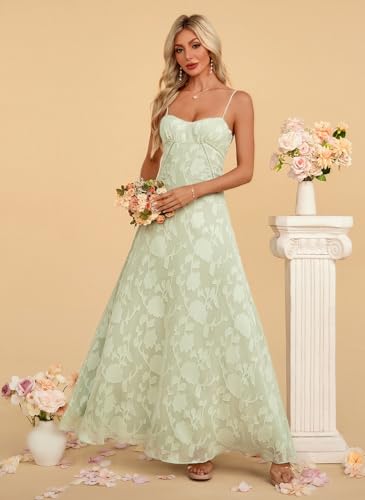 Image of Women's Elegant Wedding Guest Dress Spaghetti Straps Slim Fit Floral Sleeveless Formal Dress Maxi Evening Party