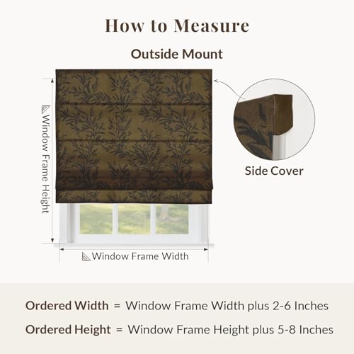 Image of TWOPAGES No Drill Cordless Vintage Leaf Print Roman Shades Linen Textured Roman Blinds for Windows, Custom Made Room Darkening Light Filtering Roman Window Shades, Bronze, 1 Piece