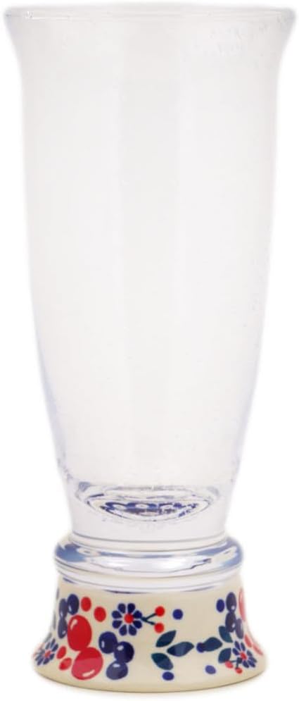 Polmedia Polish Pottery Beer Glass - Burst Of Berries Pattern Handmade in Boleslawiec Poland + Certificate of Authenticity
