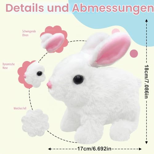 donciety interaktives Kaninchen Spielzeug, Realistisches Hasenspielzeug, Kuscheltier Hase Hüpfendes Kaninchen My Realistic Toy Ostergeschenke Für Kinder, Jungen, Mädchen (Weiß)