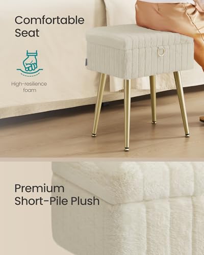 Image of SONGMICS Vanity Stool Chair Faux Fur with Storage, Vanity Bench, Metal Legs, Adjustable Feet, for Living Room, Bedroom, Makeup Room, Cappuccino Beige ULOM505LZ02