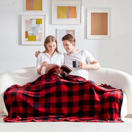 Touchat Fleece Throw Blankets, Buffalo Plaid Throw Blanket for Couch Sofa Bed, Soft Warm Fuzzy Cozy Plush Checkered Blanket, Lightweight Farmhouse Decor(Red and Black Plaid, 50“ x60”)