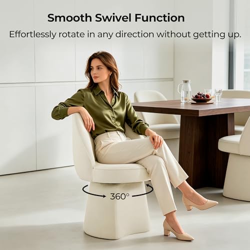 CHITA Swivel Dining Chair, Upholstered Modern Dining Chairs with High Back, Kitchen Chairs for Dining Room, Vanity Chairs for Bedroom, Cream by CHITA - Used condition - Image 3