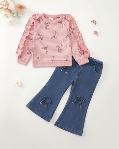 Image of Baby Toddler Girl Clothes Outfits Kids Sweatshirt Jeans Set Denim Pants Little Girls Clothes Toddler Outfit for Girls