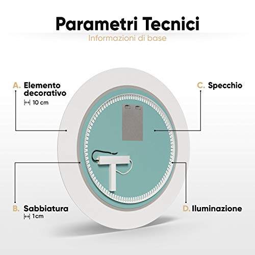Artforma 95 cm Moderno Specchio con LED Controluce...