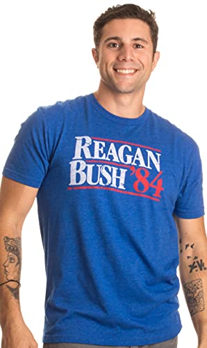 Reagan Bush '84 | Vintage Style Conservative Republican GOP Unisex T-Shirt-Adult Heather Royal Blue