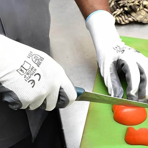 Image of Safety Gloves - Nylon Nitrile Coated Industrial & Home Cut Resistant Hand Gloves. (Pack of 72 Pairs, Grey (Nitrile Coated))