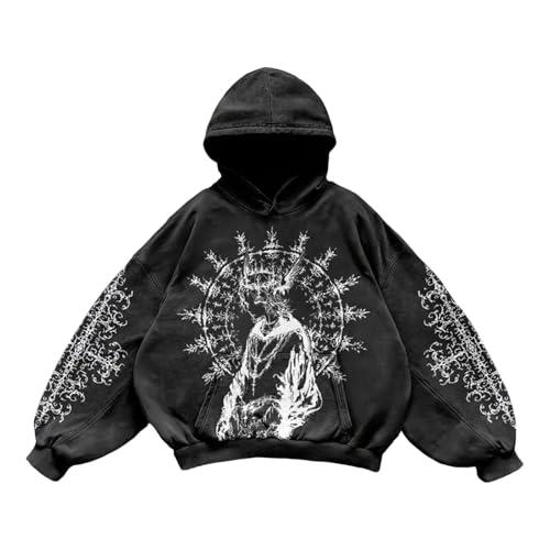 DUHENWU Sudadera con capucha para hombre con estampado Harajuku sudadera de manga larga para cosplay suéter otoño invierno sudadera con capucha con bolsillos corte holgado cómoda chaqueta con capucha