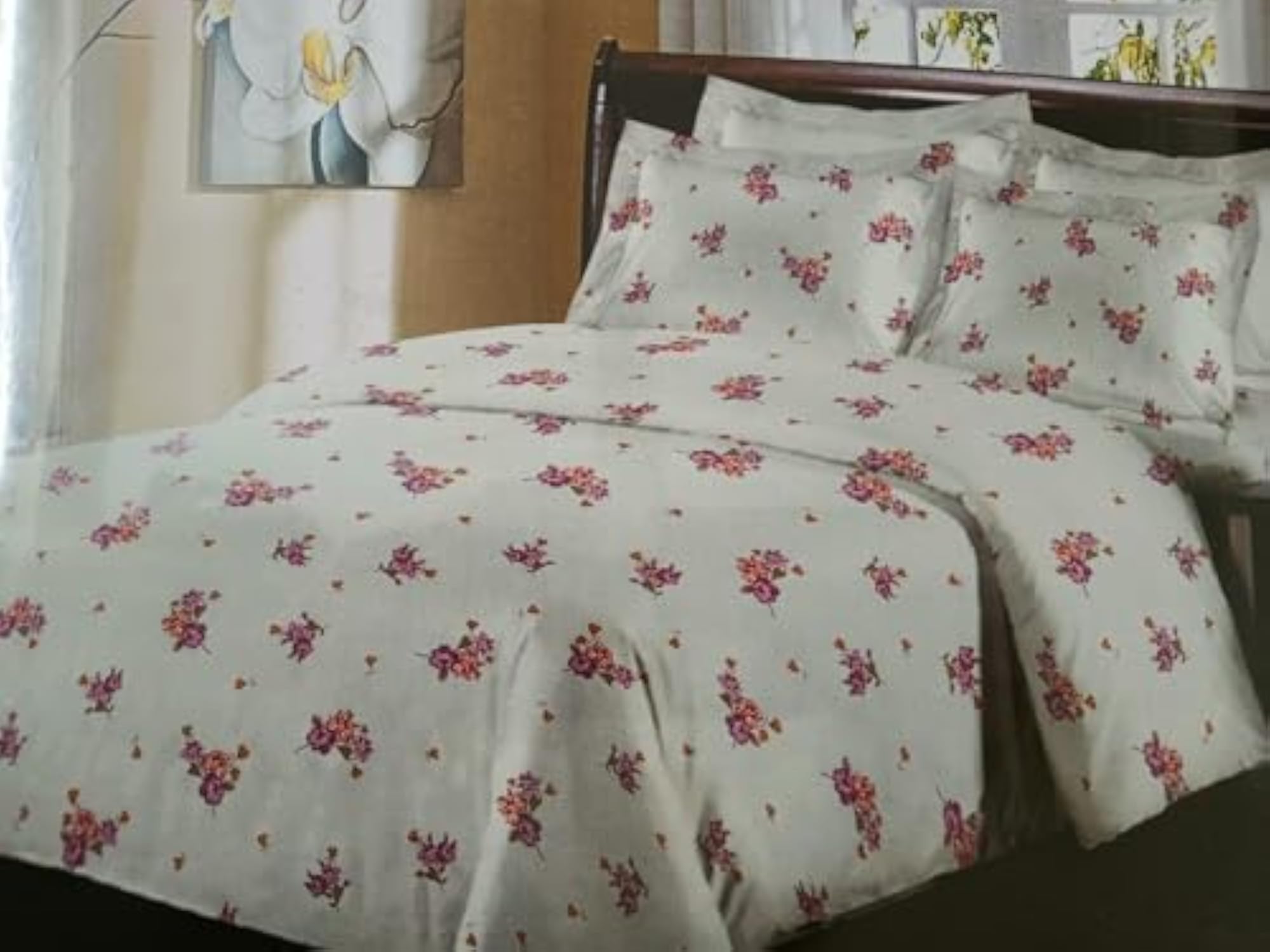 Floral Super Queen Bedsheet Set, Maple