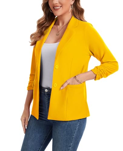 MINTLIMIT Womens 3/4 Sleeve Blazers Lapel Button Blazer Casual Work Office Suit Jackets with Pockets and Padded Shoulder3