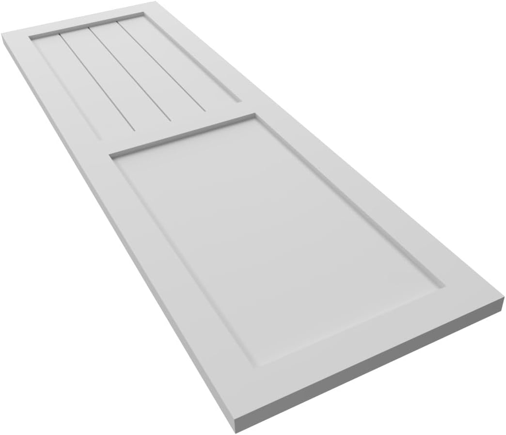 12"W x 27"H True Fit PVC Farmhouse/Flat Panel Combination Fixed Mount Shutters, White (Per Pair - Hardware Not Included)