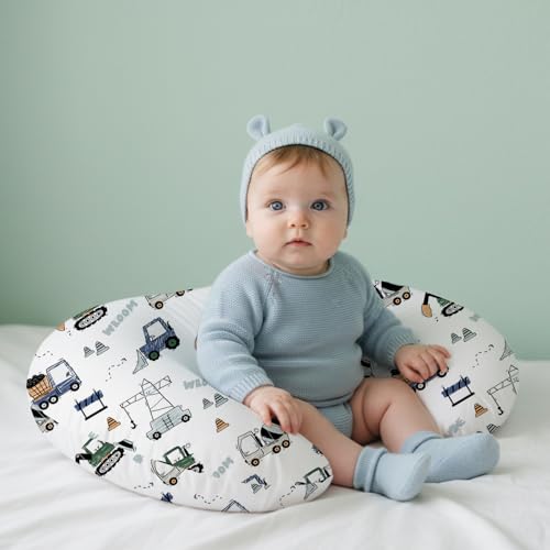 Image of Little Grape Land Nursing Pillow Covers 2 Pack, Soft & Breathable Removable Breastfeeding Pillows Covers for Feeding Pillows, Nursing Pillow Slipcover for Baby Girls Boys, (Truck & Navy