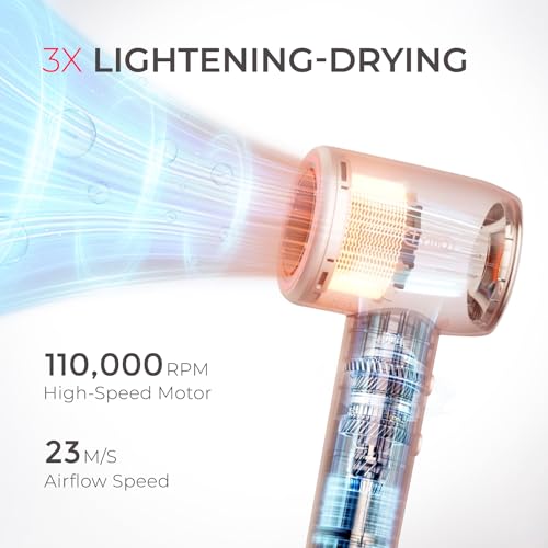 Blow Dryer with Comb, TYMO AIRHYPE Compact 200 Million lonic Hair Dryer with Diffuser, Fast Dry Pink Blow Dryer for Women 110,000RPM Portable Hairdryer for Curly Hair, 4 Temps & 2 Speeds - Image 3