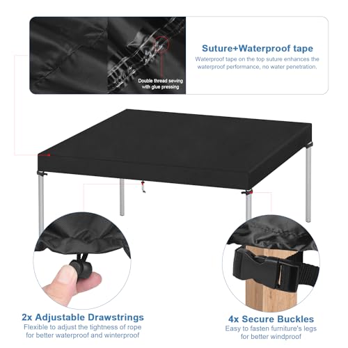 VANSHEIM Outdoor Table Top Covers Waterproof Table Cover Outdoor Furniture Cover Windproof Garden Table Cover 420D Oxford Fabric 120x90x15cm - Image 3