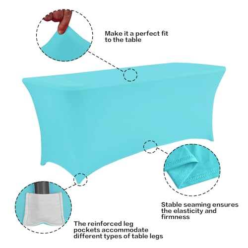 Image of IVAPUPU 2 Pack 6FT Table Cloth for Rectangular Fitted Events Stretch Blue Mist Table Covers Washable Cover Spandex Spring Tablecloth Protector for Party, Wedding, Cocktail, Banquet, Festival
