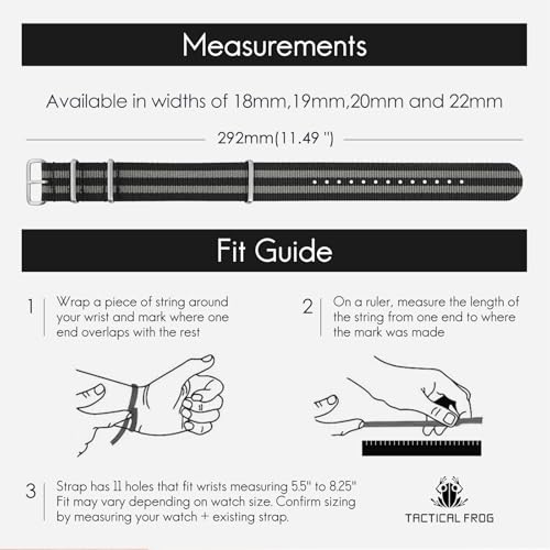Image of TACTICAL FROG Nylon Watch Band 18mm 19 mm 20mm 22 mm 24 mm, Waterproof Military Watch Straps Replacement for Men Women, With Stainless Steel Buckle