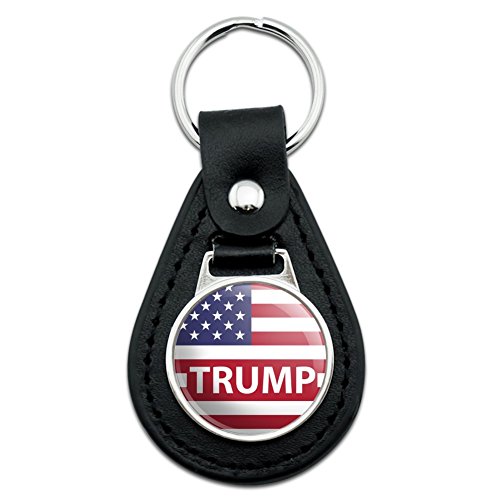 Black Leather President Trump American Flag Keychain