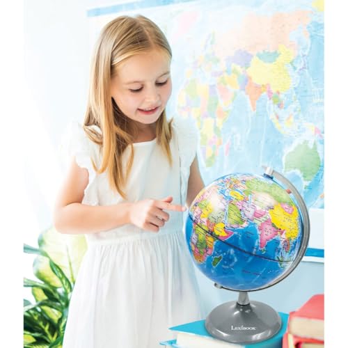 LEXIBOOK NLJ185EN świecące planetarium, STEM, 2 w 1 globus w ciągu dnia, mapa konstelacji nocą, niebieski/czarny