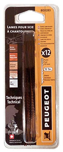 Peugeot 803283 Jeu de 12 Lames scies à chantourner pour sciage rapide 127 x 0,42 x 1,1 mm 15 TPI