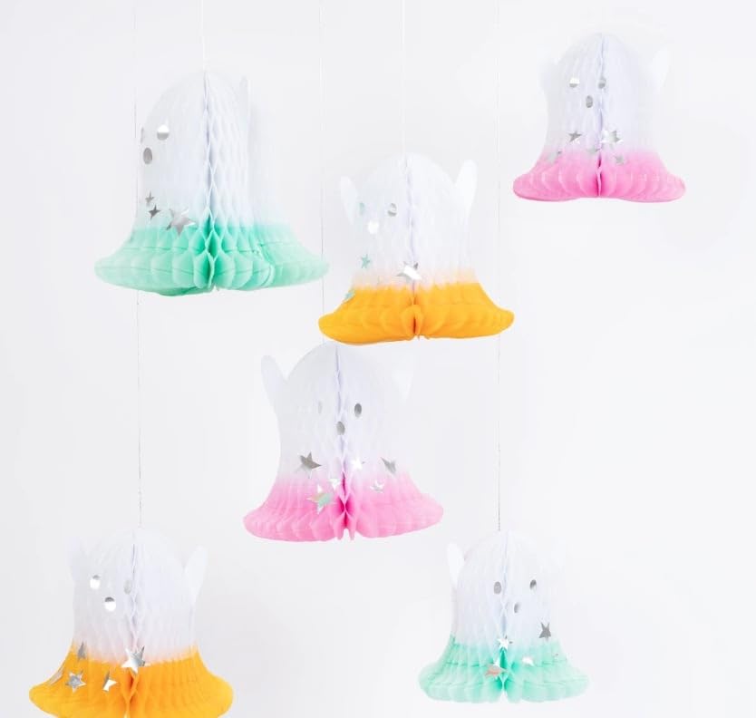 Meri Meri - Ombré Ghost Hanging Decorations - Neon Detaylı Hayalet Asılan Süsler (6'lı)