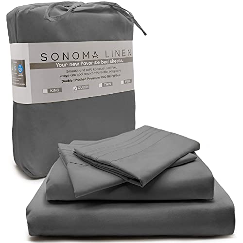 SONOMA LINEN Super Soft Full Bed Sheet Set Gray 1800 Thread Count Sheets Microfiber Bedding Wrinkle Stain and Fade Resistant Breathable and Cooling Hotel Quality Deep Pocket